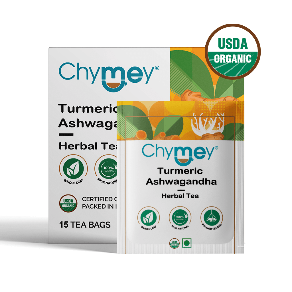 Chymey Organic Turmeric Ashwagandha Herbal Tea Bags: 15 Pyramid Tea Bags