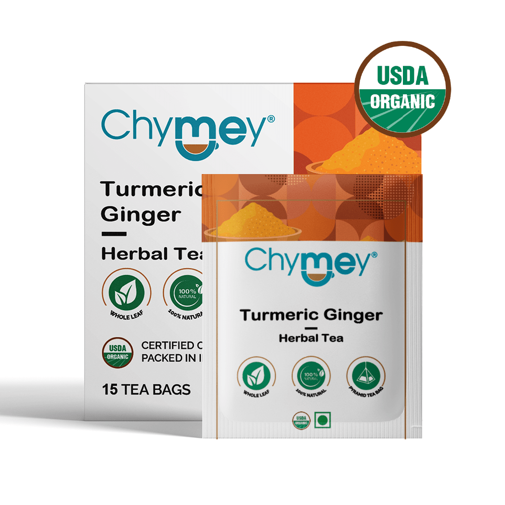 Chymey Organic Turmeric Ginger Herbal Tea Bags: 15 Pyramid Tea Bags