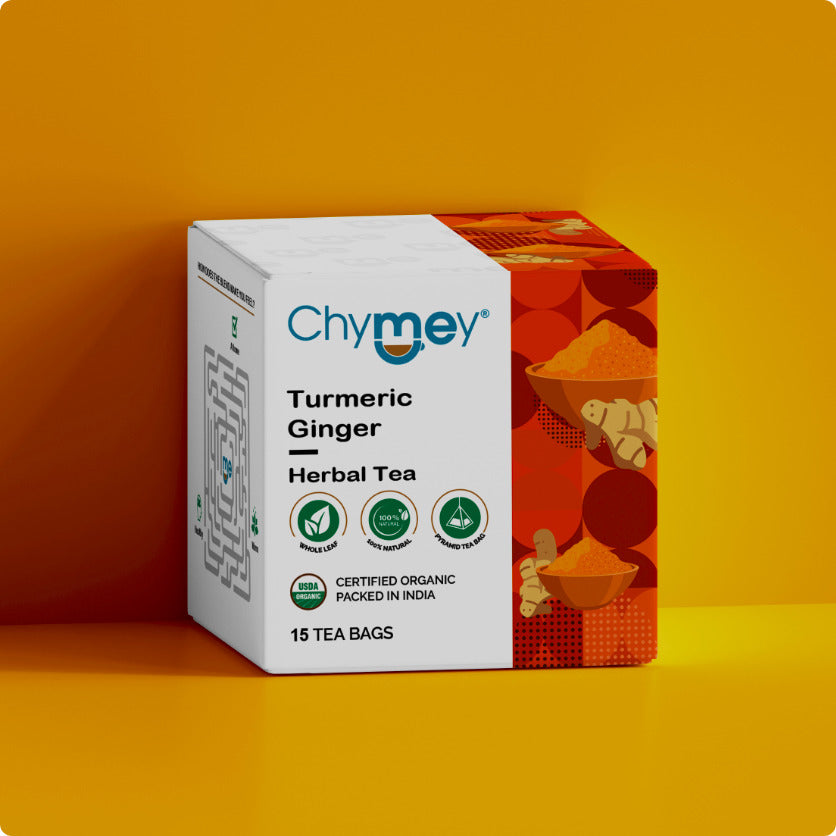 Chymey Organic Turmeric Ginger Herbal Tea Bags: 15 Pyramid Tea Bags